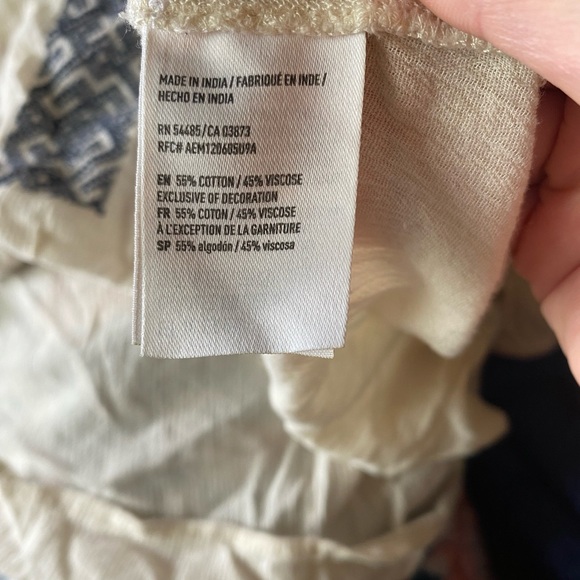 American Eagle Outfitters Embroidered Peasant Blouse Cream White and Blue Size M - Picture 4 of 4